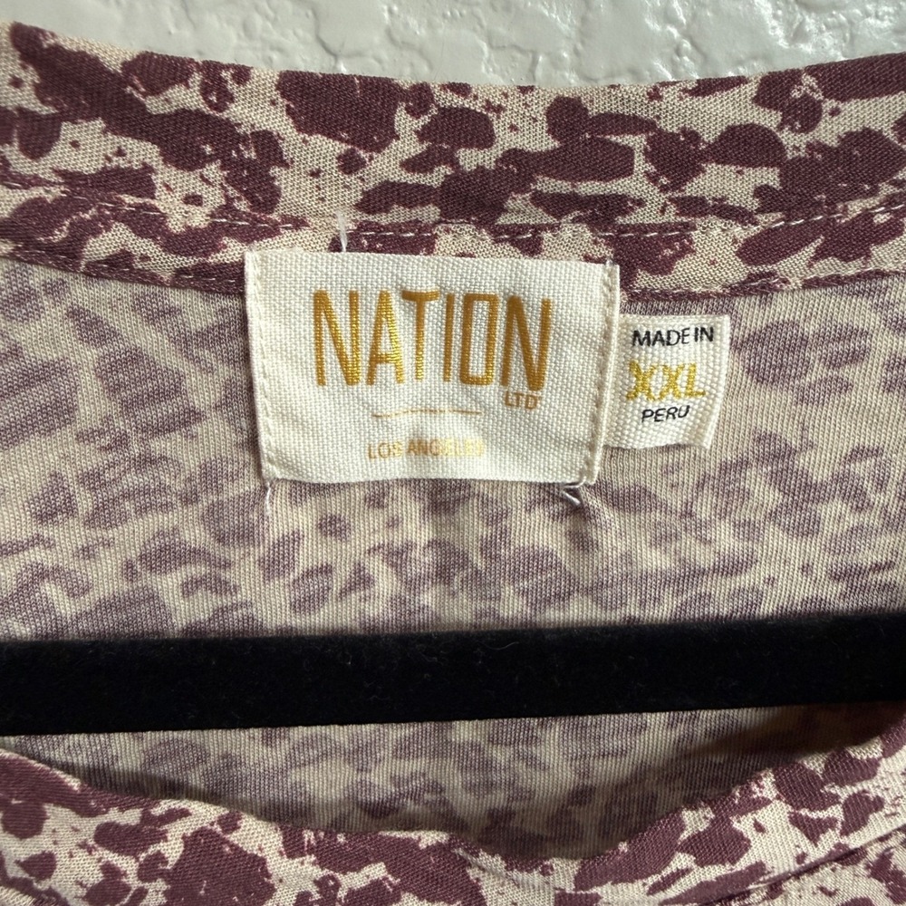 NATION LTD Women's XXL Long Sleeve Smocked Cuff Leopard Print Top Made in Peru - Picture 2 of 10